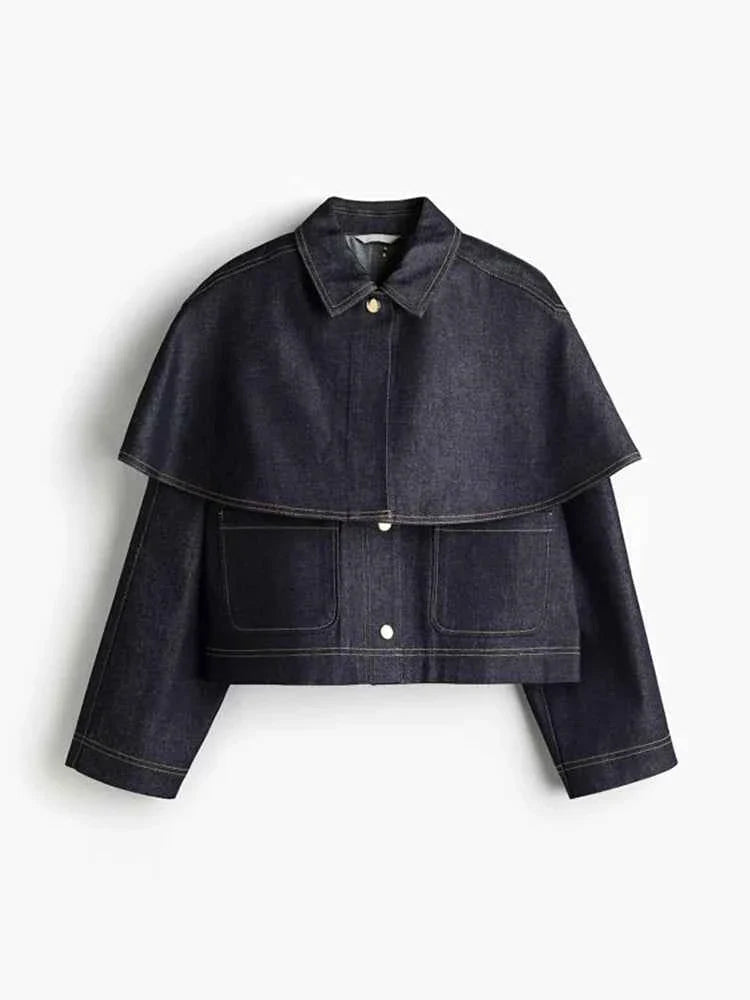 Chic Women's Jacket Turn-down Collar Full Sleeve Single Breasted Denim Female Jacket