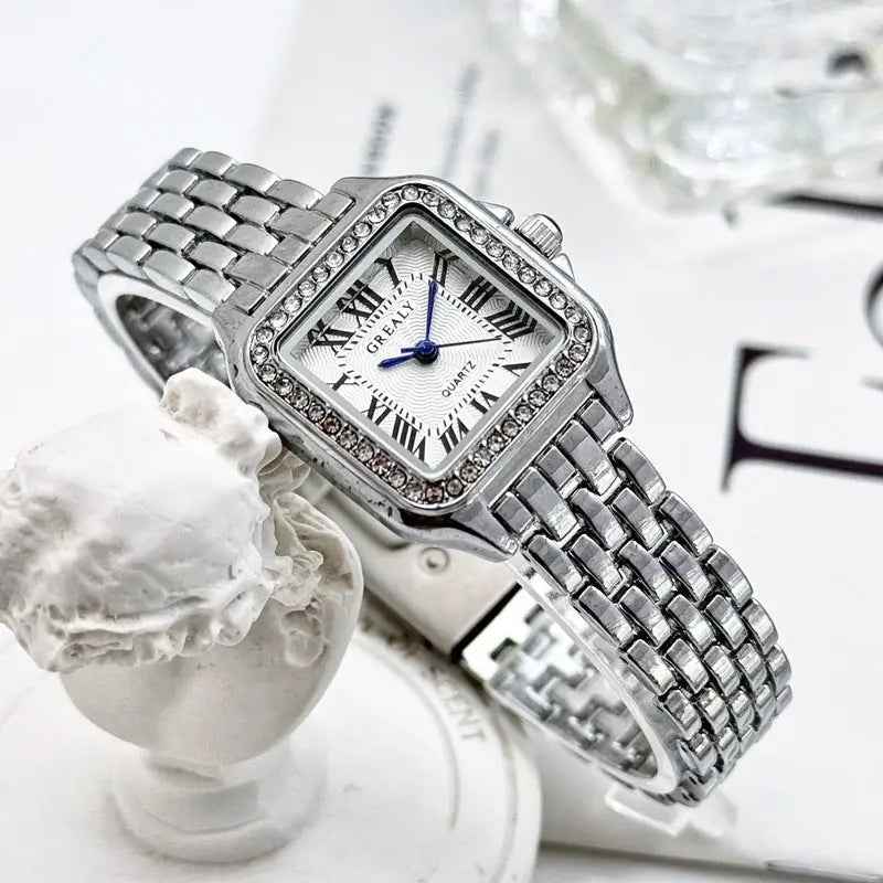 Classic Retro Square Waterproof Women’s Diamond-embedded Watch - electronic accessories