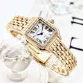 Classic Retro Square Waterproof Women’s Diamond-embedded Watch - Gold And White With Diamond - electronic accessories