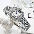 Classic Retro Square Waterproof Women’s Diamond-embedded Watch - Silver White With Diamond - electronic accessories