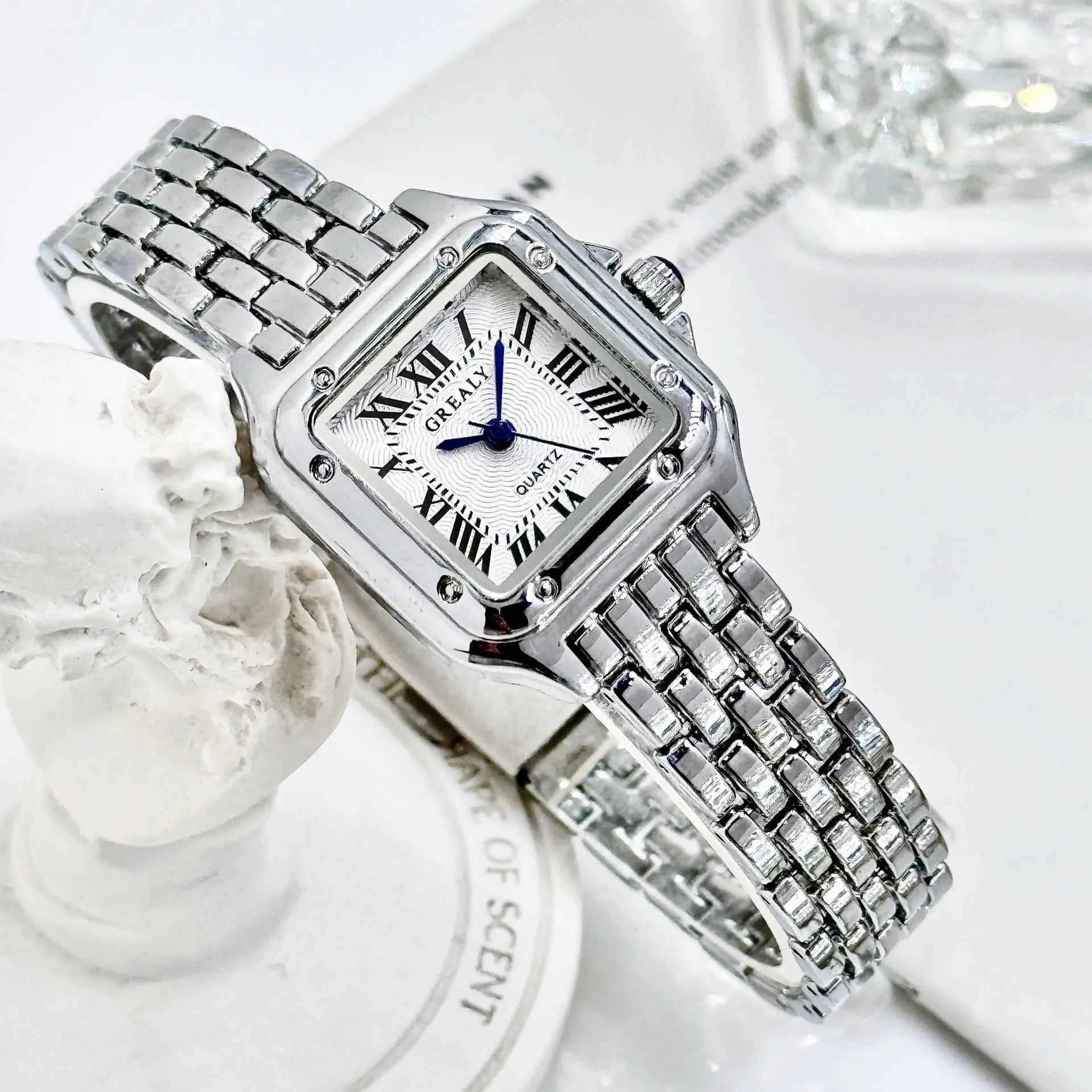 Classic Retro Square Waterproof Women’s Diamond-embedded Watch - Silver White Noodles - electronic accessories