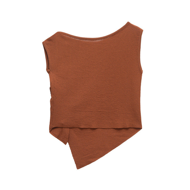 Classic Slim-fit Sleeveless Asymmetric Sweater - Other