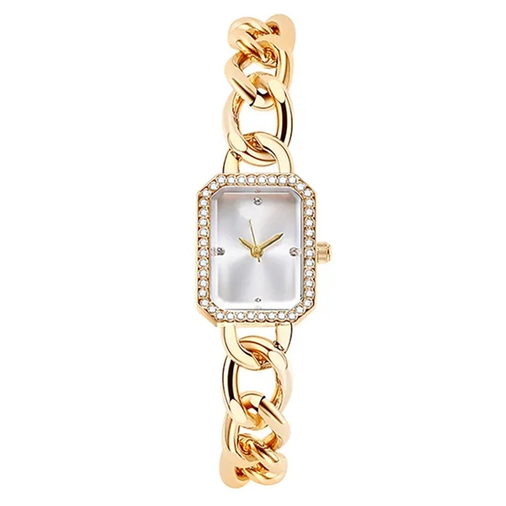Classic Style Rectangular Women’s Quartz Watch - Golden White - electronic accessories