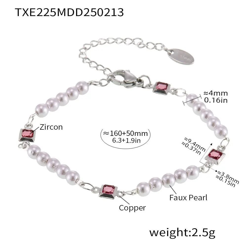 Clavicle Chain Bracelet Women’s Jewelry Suit - Steel Zircon Pearl - electronic accessories