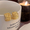 Cold Texture Line C- Shaped Earrings - Gold Small Size 2698 - electronic accessories