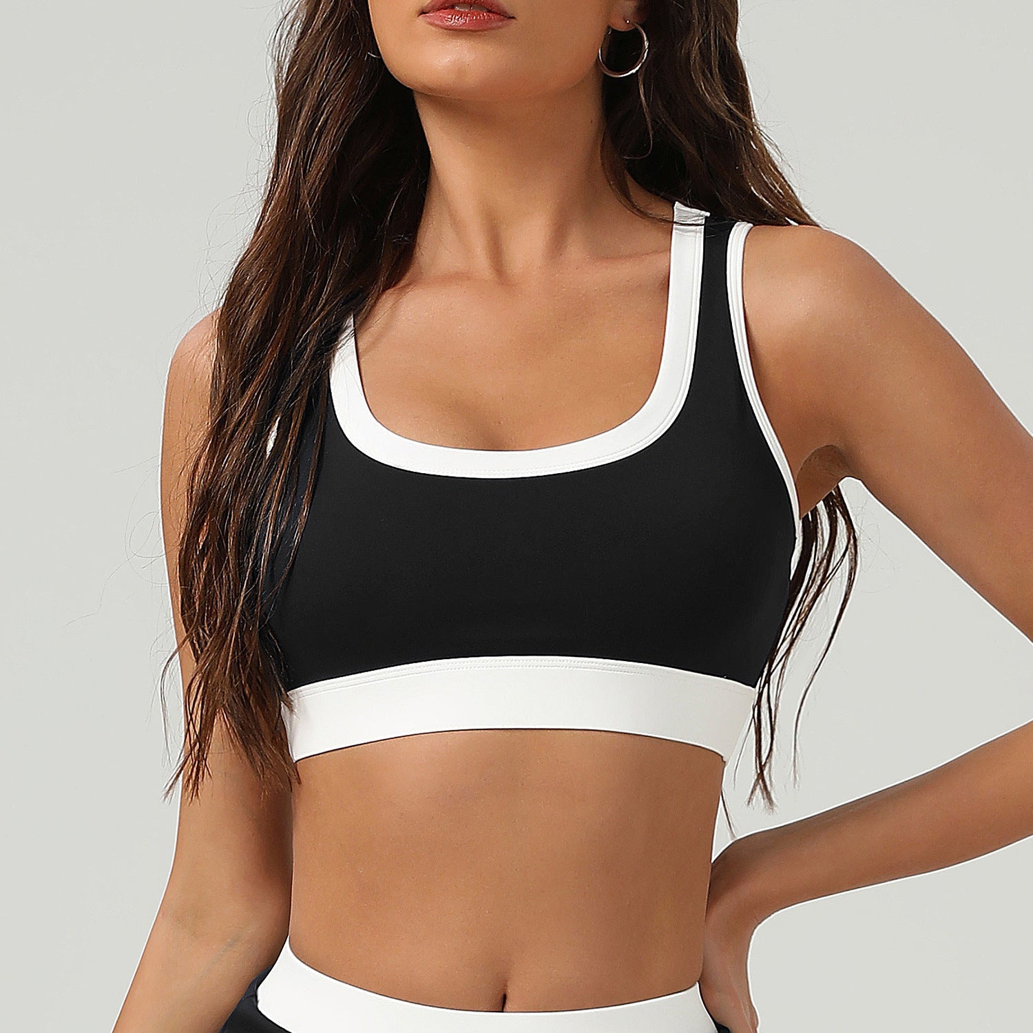 Color Matching Nude Feel Sports Underwear Quick-drying Shockproof Yoga Vest - Black / L - Other