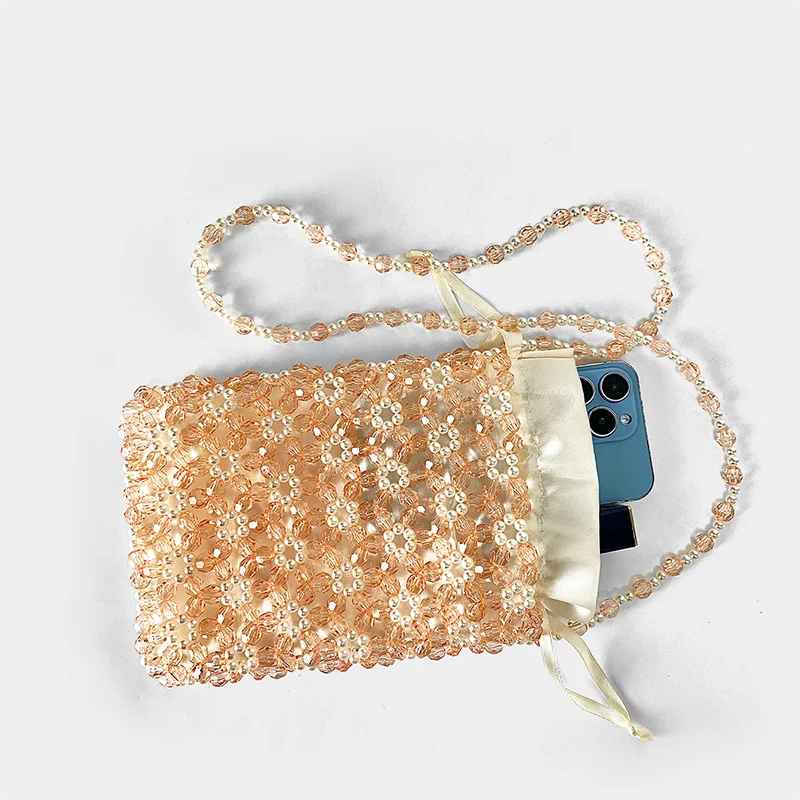 Colored Acrylic Bead Hand Woven Bag - Orange