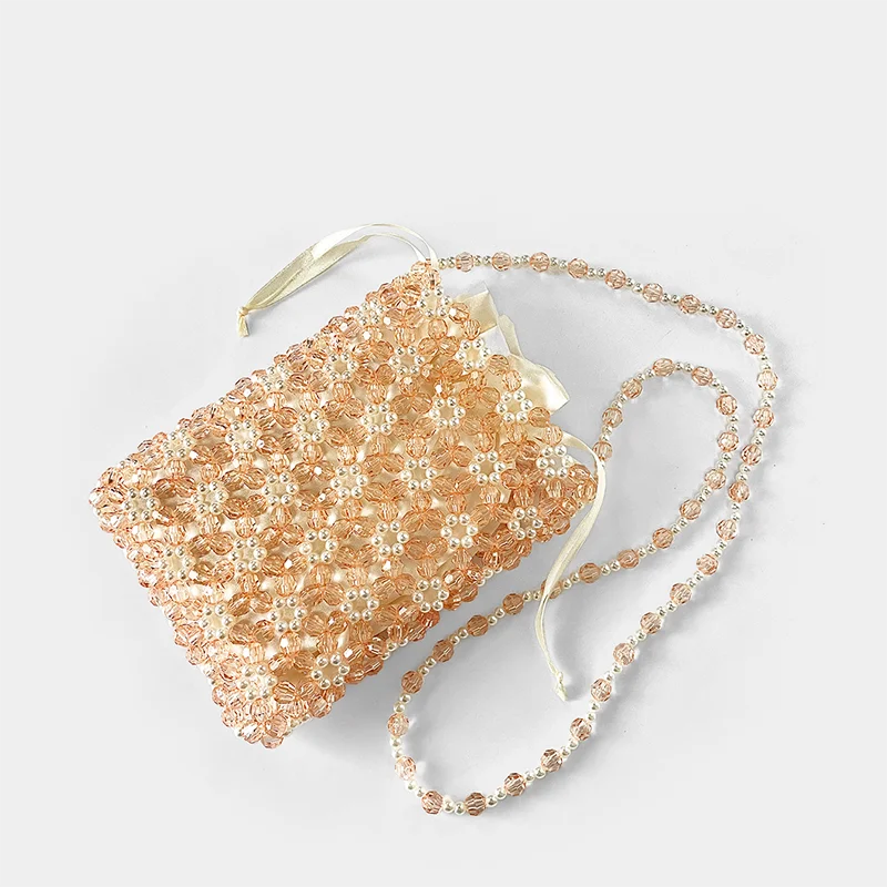 Colored Acrylic Bead Hand Woven Bag - Orange