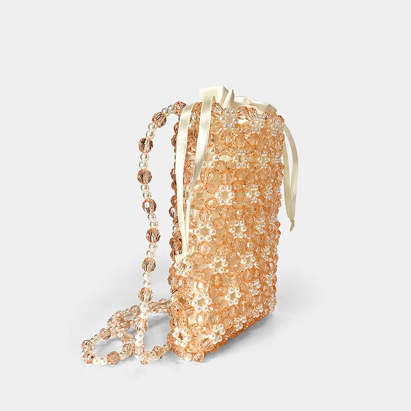 Colored Acrylic Bead Hand Woven Bag - Orange