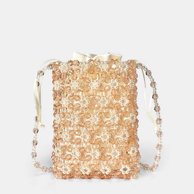 Colored Acrylic Bead Hand Woven Bag - Orange