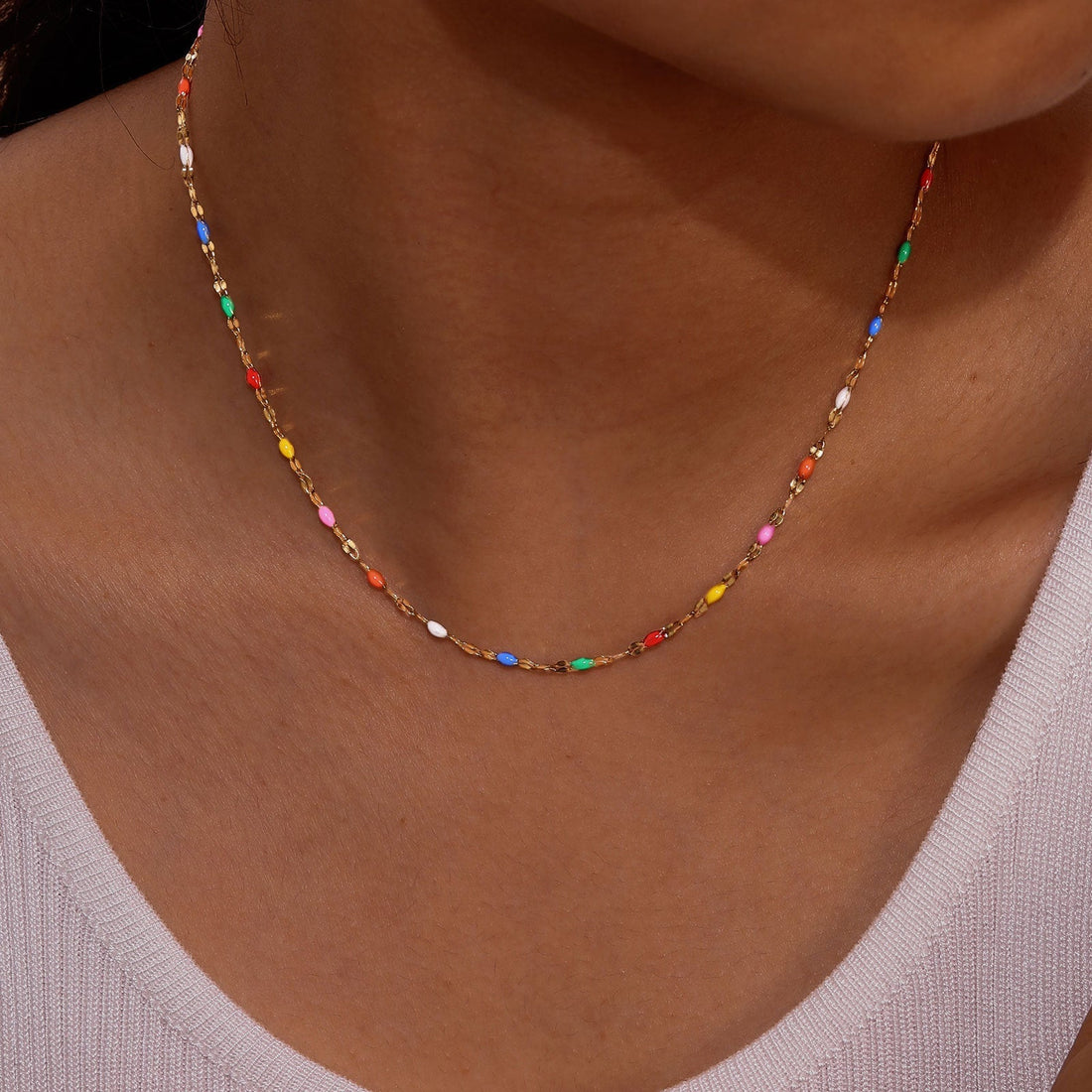 Colored Niche Beads Stainless Steel Lip Chain Necklace - electronic accessories