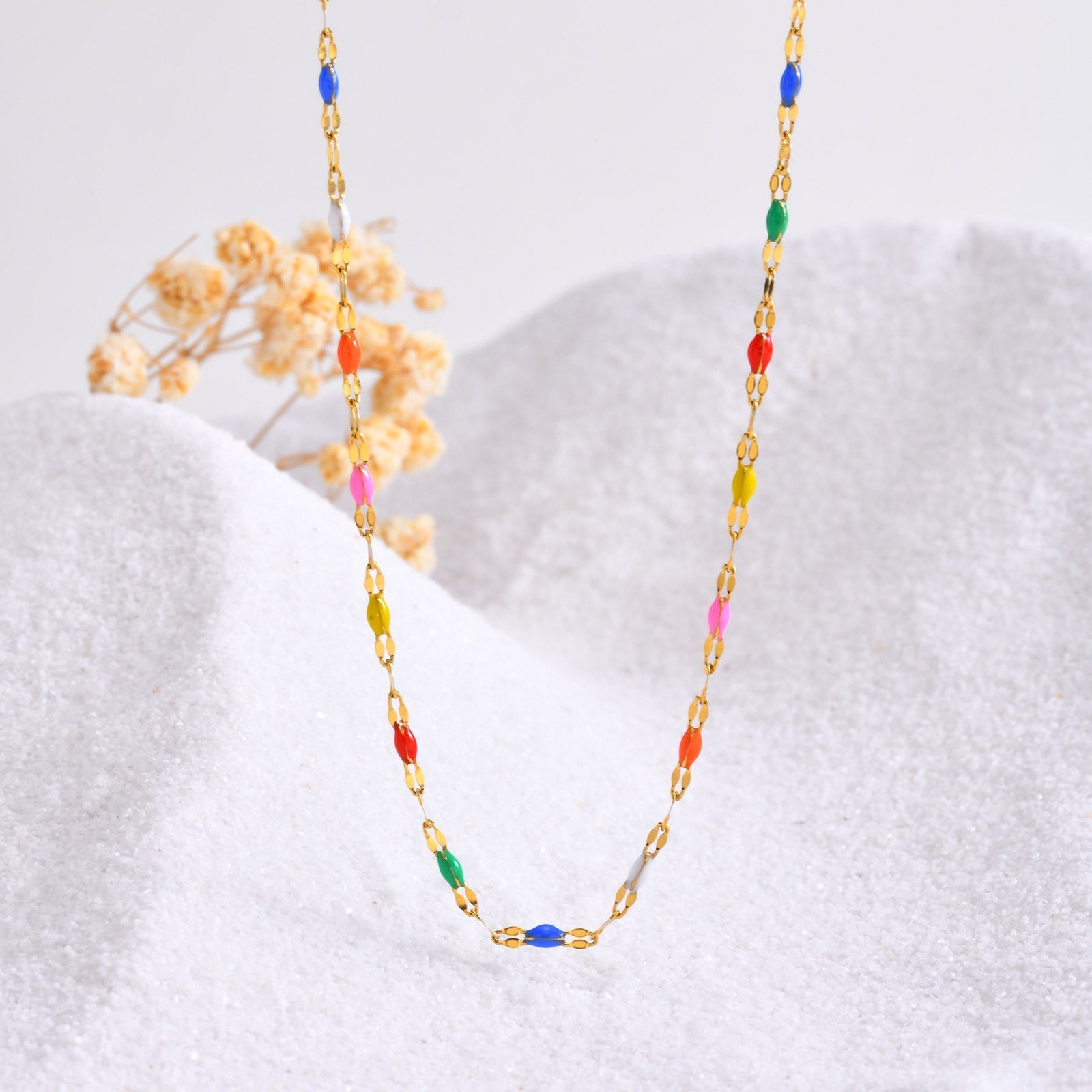 Colored Niche Beads Stainless Steel Lip Chain Necklace - electronic accessories