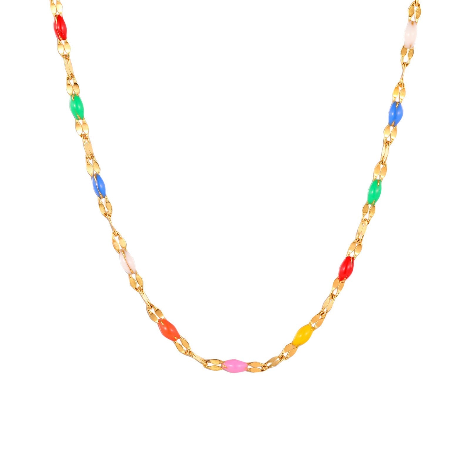 Colored Niche Beads Stainless Steel Lip Chain Necklace - Gold - electronic accessories