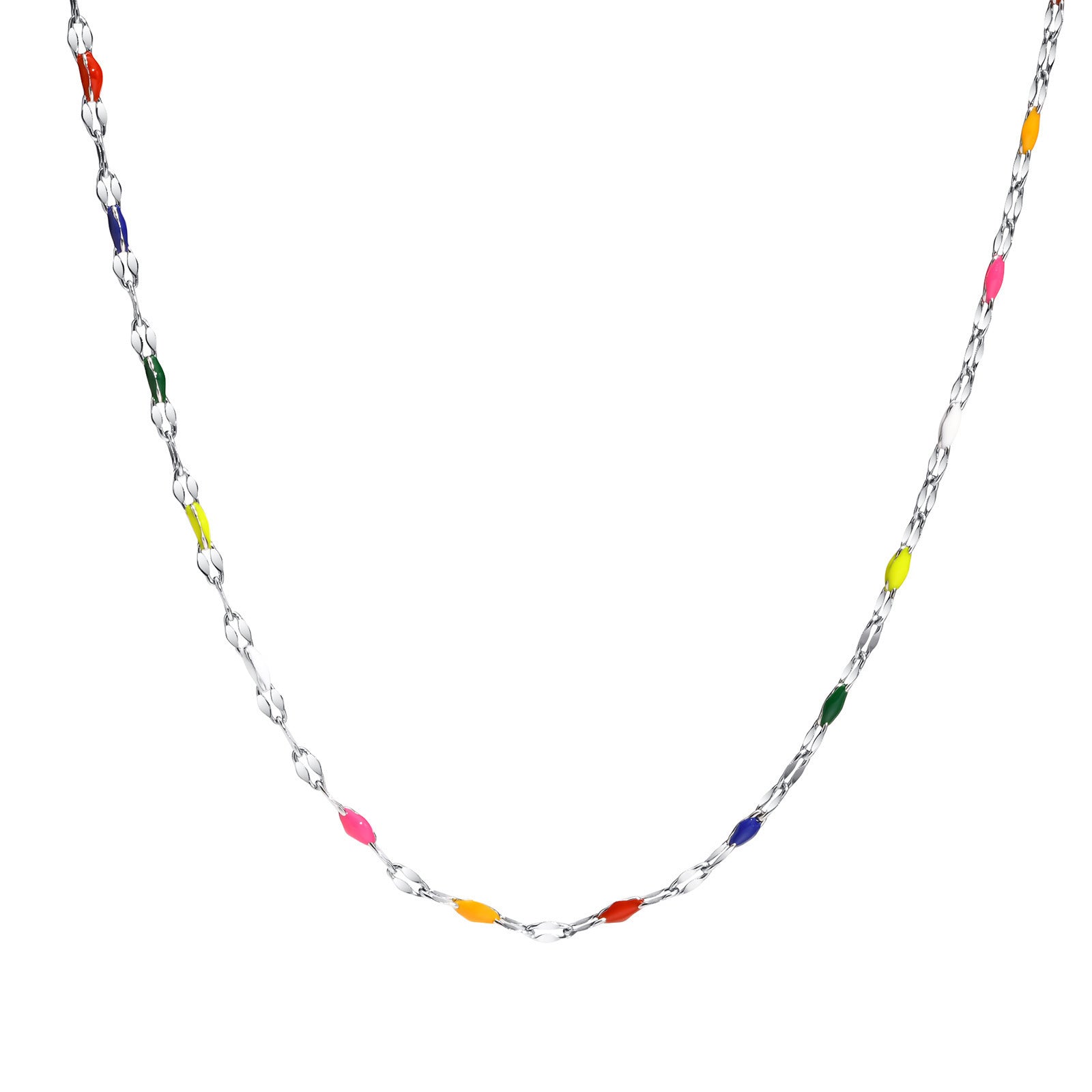 Colored Niche Beads Stainless Steel Lip Chain Necklace - Silver - electronic accessories