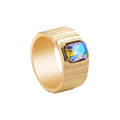 Colorful Crystals Oil Drop Peach Heart Crystal Ring - Blue Purple Rectangular R2823 - electronic accessories