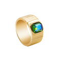 Colorful Crystals Oil Drop Peach Heart Crystal Ring - Green Rectangle R2822 - electronic accessories