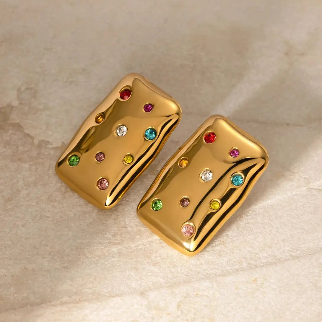 Colorful Cubic Zirconia Stainless Steel Stud Earrings for Women - JDE2312102