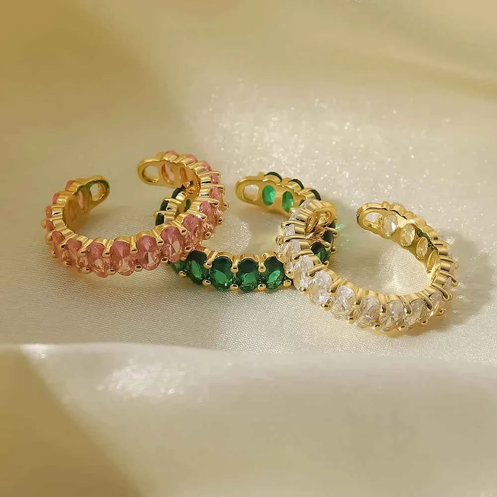 Colorful Jewelry Copper Cubic Zirconia Oval Rings