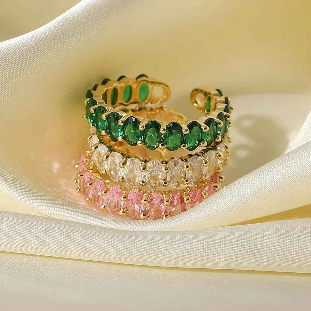 Colorful Jewelry Copper Cubic Zirconia Oval Rings