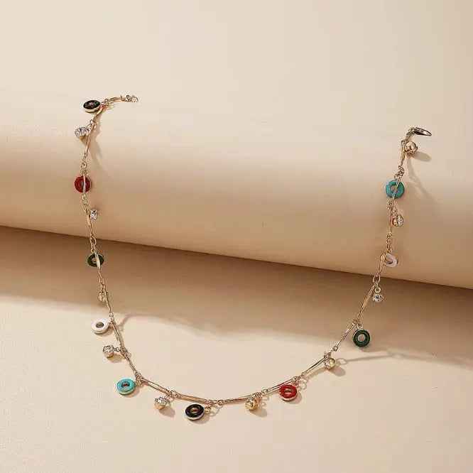 Colorful Oil Round Circle Tassel Single Layer Necklace - Gold - electronic accessories