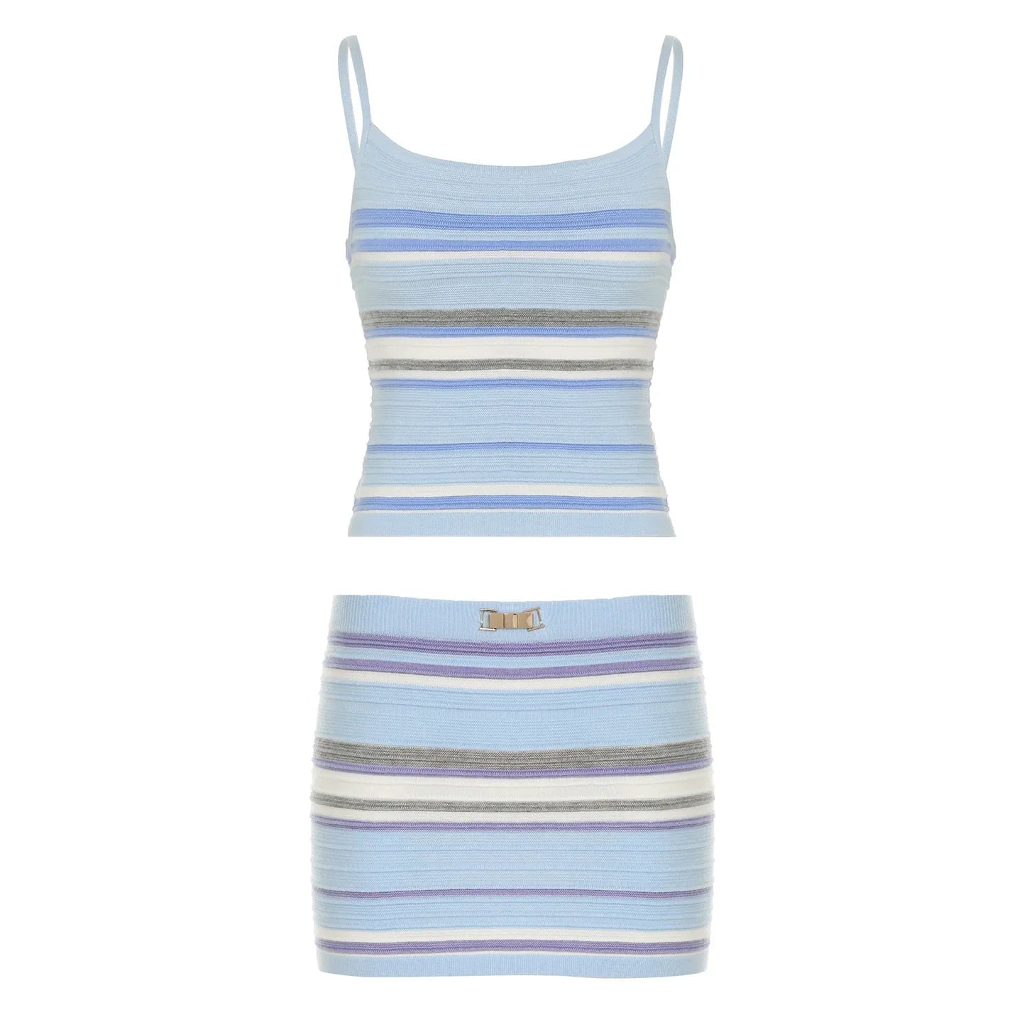 Colorful Striped Knitted 2 Piece Set Women - camis skirt / S