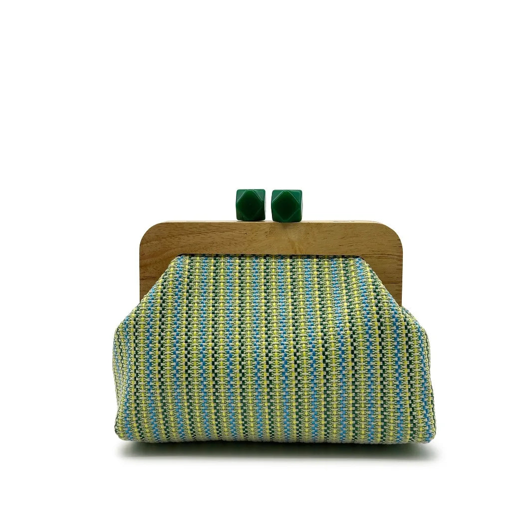 Colorful Striped PP Straw Clucth Bag for Women - Green