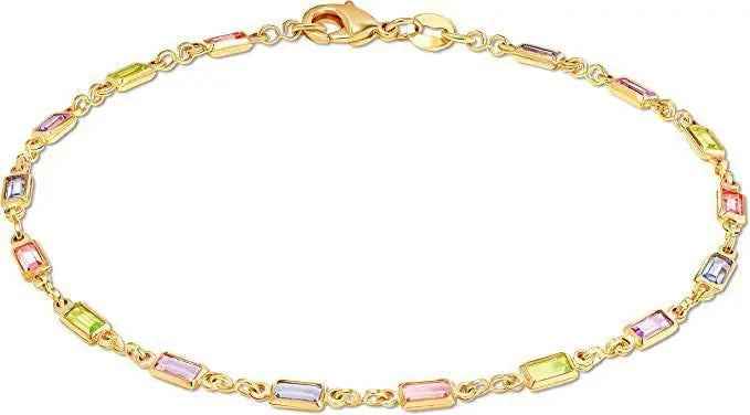 Colorful Women’s Crystal Glass Round Oval Square Colored Anklet - Rectangular - electronic accessories
