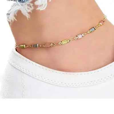 Colorful Women’s Crystal Glass Round Oval Square Colored Anklet - electronic accessories