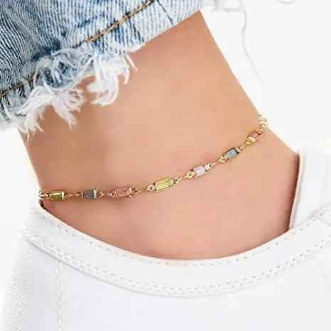 Colorful Women’s Crystal Glass Round Oval Square Colored Anklet - electronic accessories
