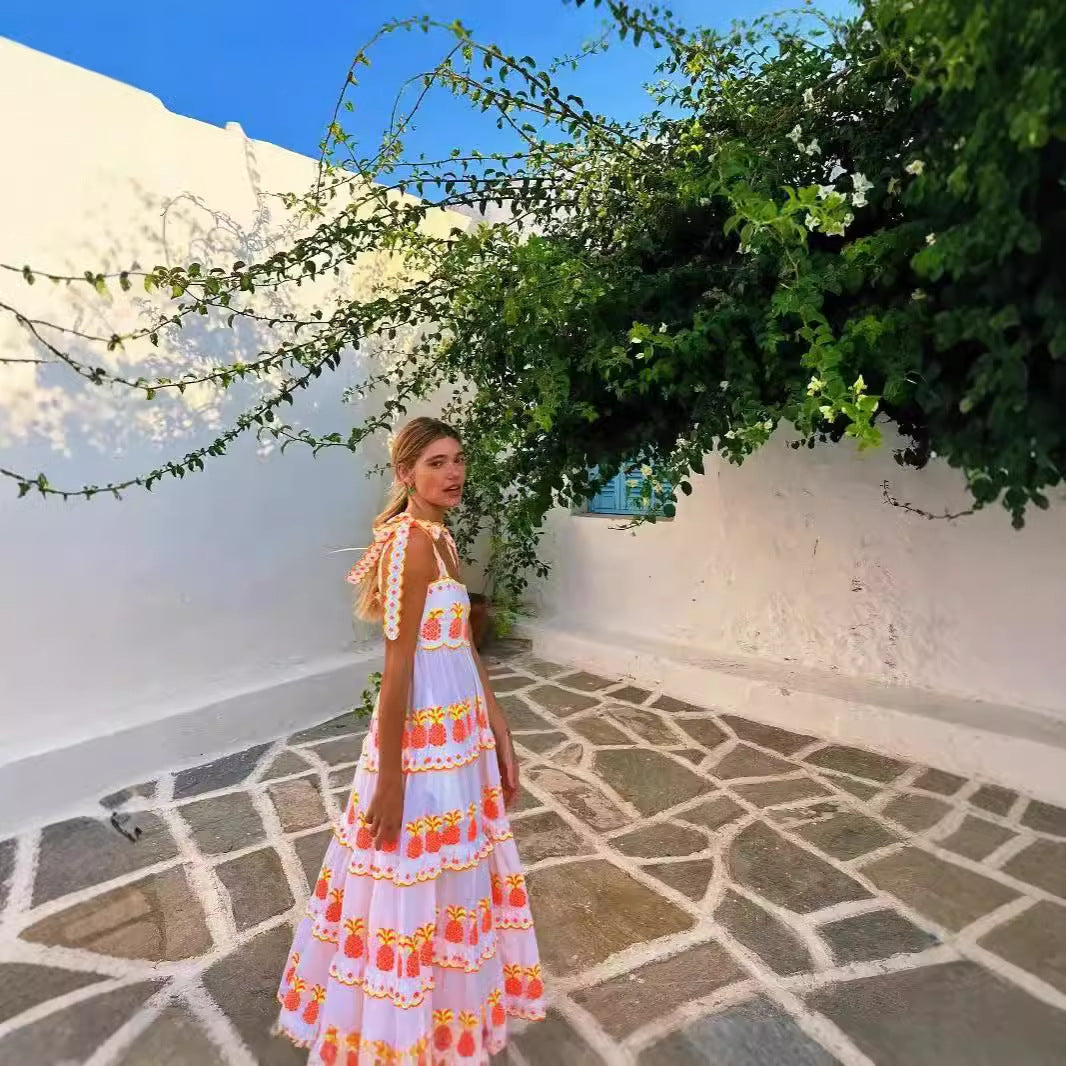 Contrast Color Cake Lace Printing Dress - Other