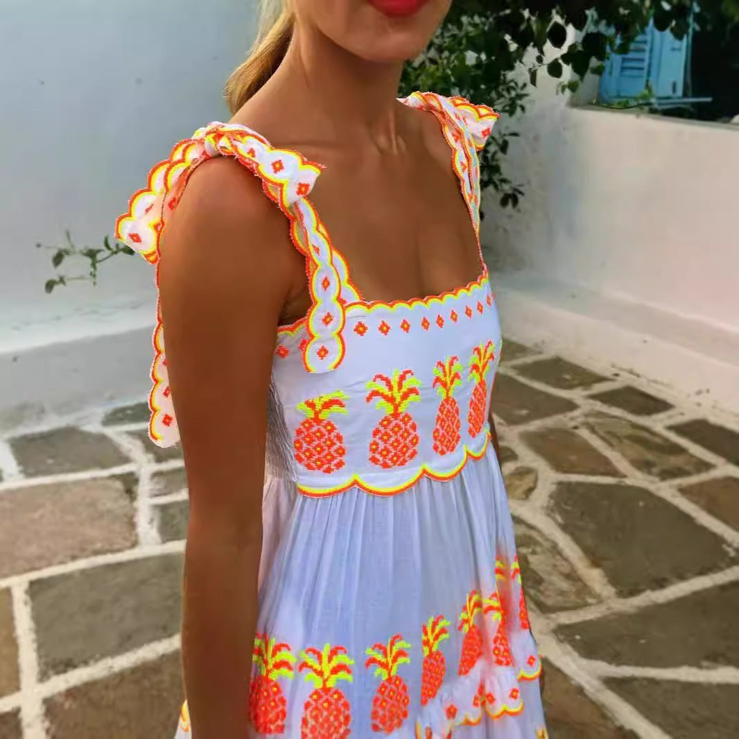 Contrast Color Cake Lace Printing Dress - Other