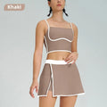 Contrast Color Fast-drying Sports Vest Women’s Fitness High Elastic Yoga Clothes - Khaki-suit / L