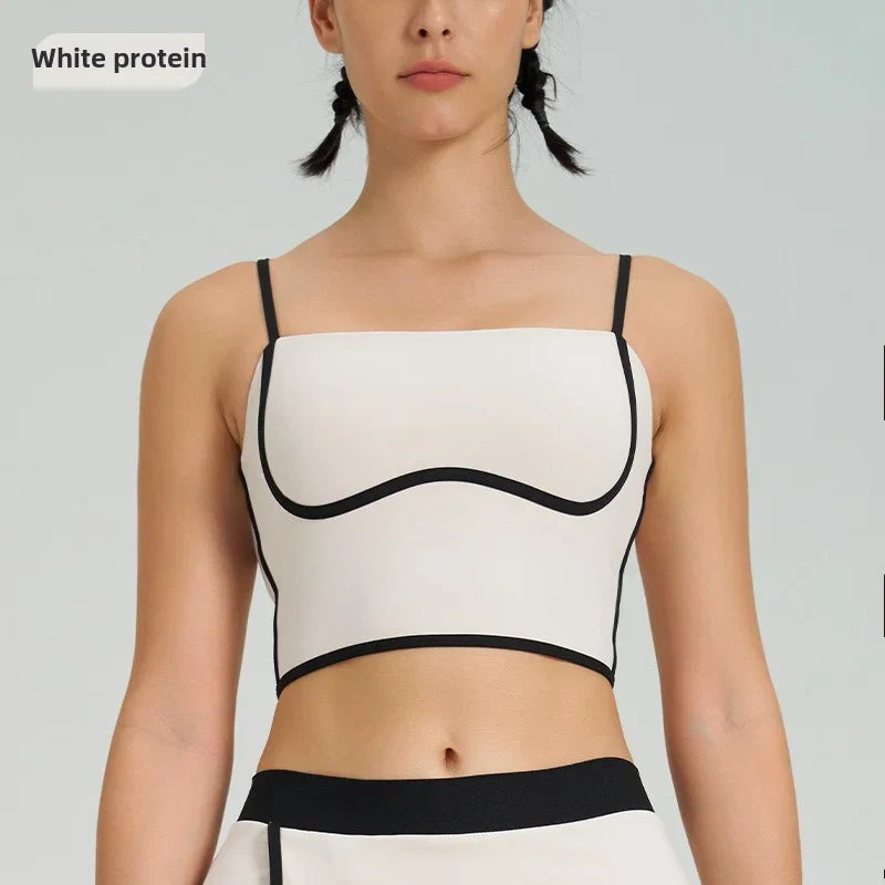 Contrast Color Fast-drying Sports Vest Women’s Fitness High Elastic Yoga Clothes - Albumin-top / L
