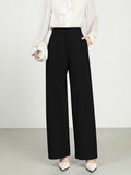 Cotton And Linen High Waist Suit Straight Wide-leg Pants - Black / L - Other