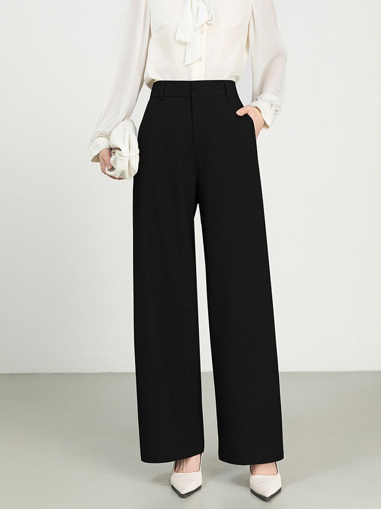 Cotton And Linen High Waist Suit Straight Wide-leg Pants - Black / L - Other