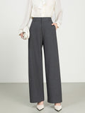 Cotton And Linen High Waist Suit Straight Wide-leg Pants - Dark Gray / L - Other
