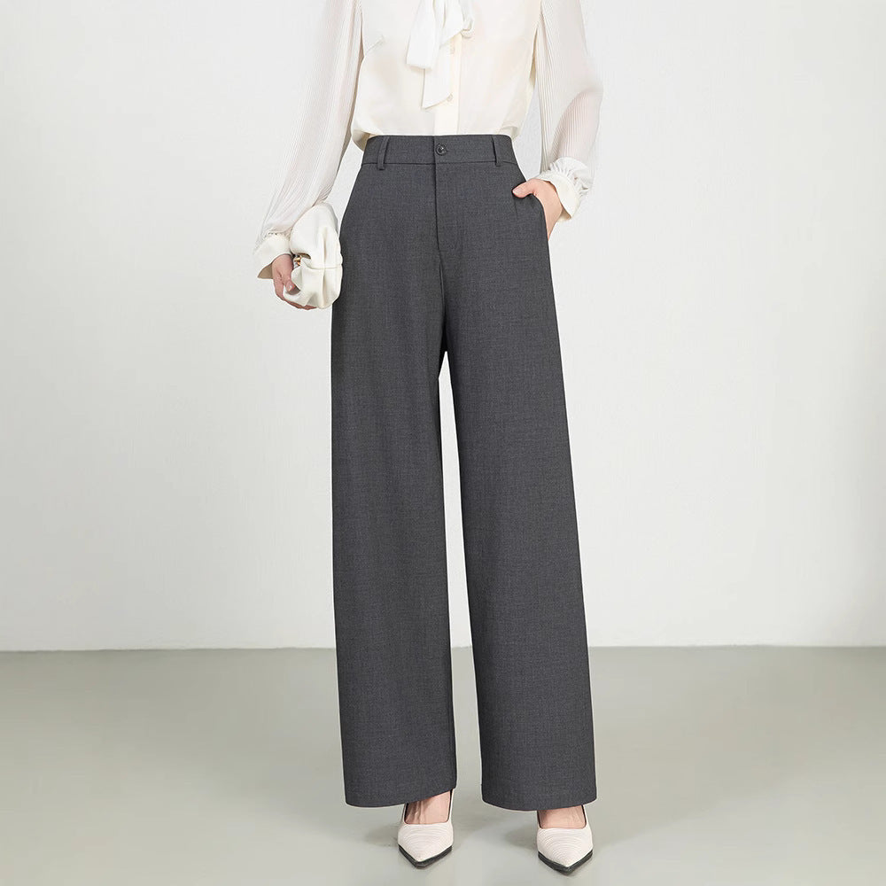 Cotton And Linen High Waist Suit Straight Wide-leg Pants - Other