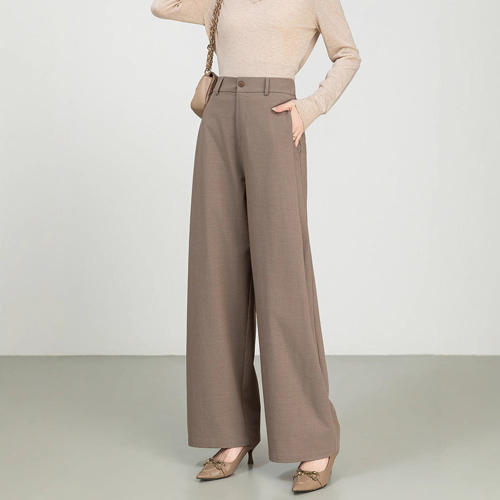 Cotton And Linen High Waist Suit Straight Wide-leg Pants - Other