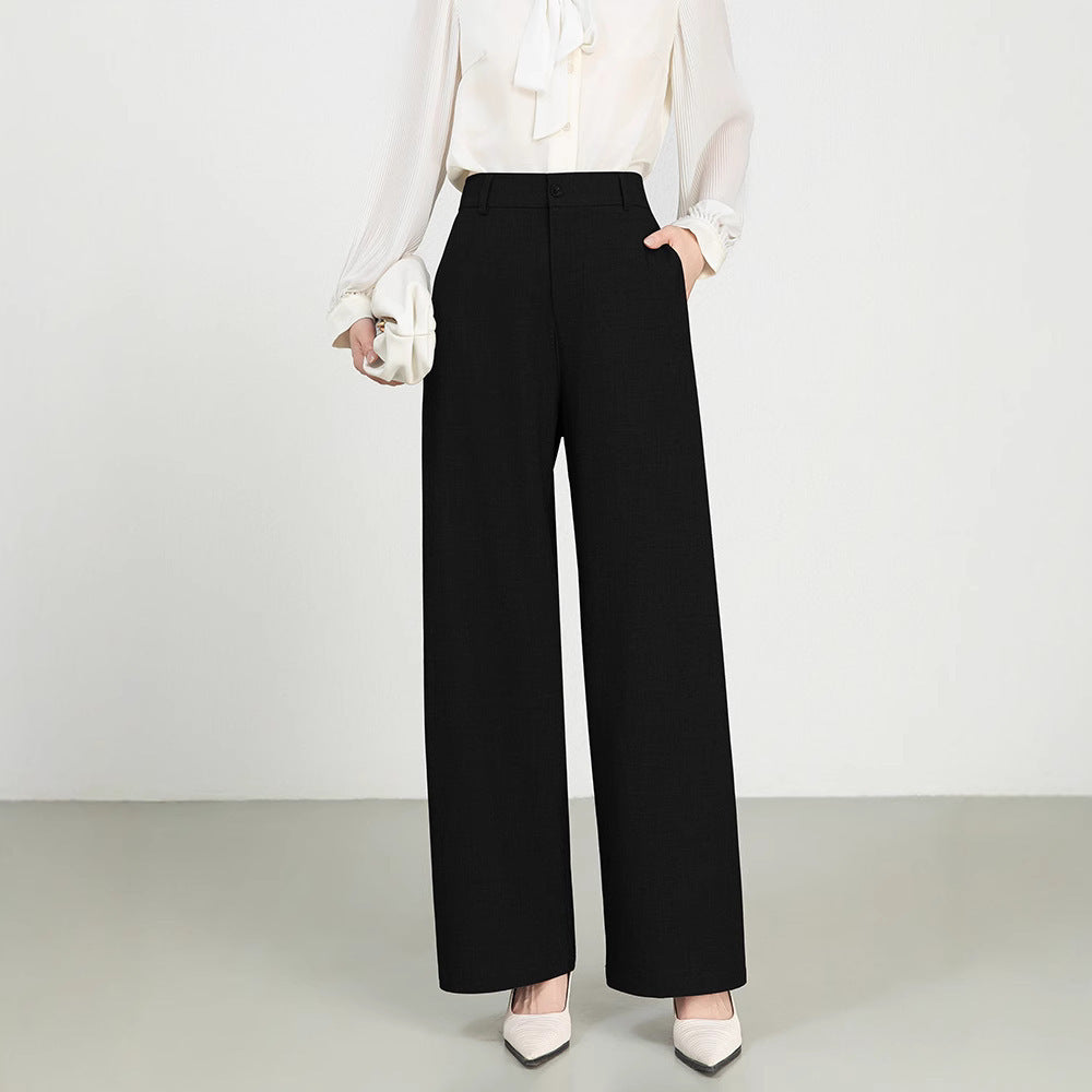 Cotton And Linen High Waist Suit Straight Wide-leg Pants - Other