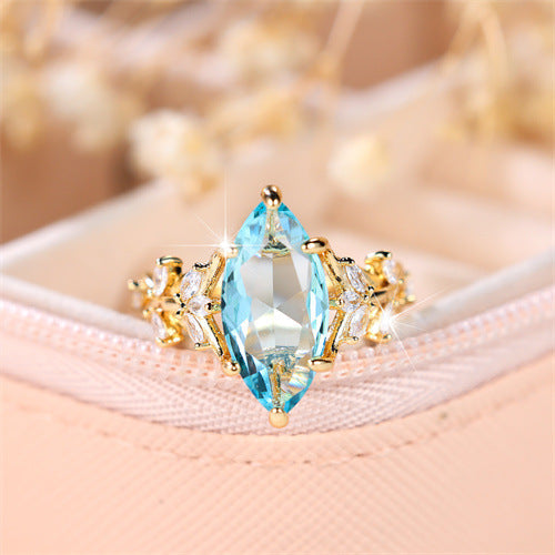 Creative New Leaf Shape Simple Women’s Ring - Gold Light Blue / No 10 - electronic accessories