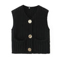 Crop Sweater Women Vest Solid Loose Casual - M / black / CHINA - Other