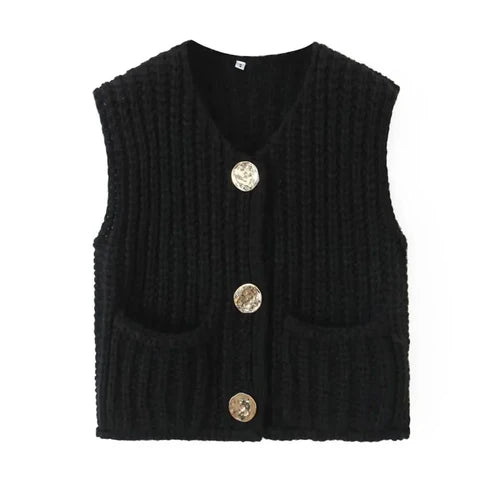 Crop Sweater Women Vest Solid Loose Casual - M / black / CHINA - Other