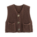 Crop Sweater Women Vest Solid Loose Casual - M / Dark Brown / CHINA - Other