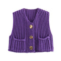 Crop Sweater Women Vest Solid Loose Casual - M / PURPLE / CHINA - Other