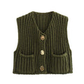 Crop Sweater Women Vest Solid Loose Casual - S / army green / CHINA - Other