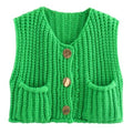 Crop Sweater Women Vest Solid Loose Casual - S / green / CHINA - Other