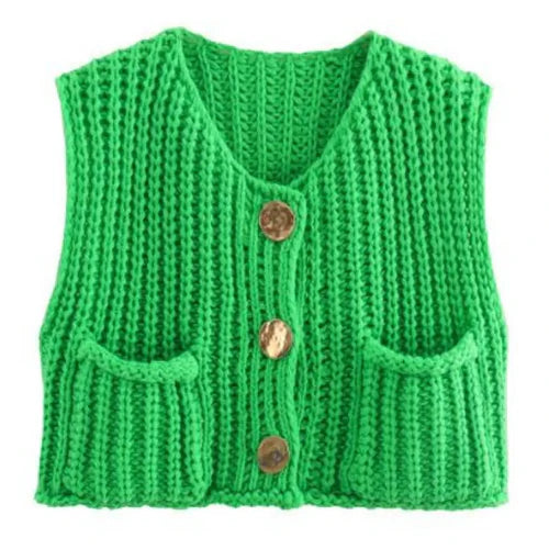 Crop Sweater Women Vest Solid Loose Casual - S / green / CHINA - Other