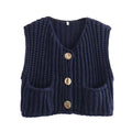 Crop Sweater Women Vest Solid Loose Casual - S / Navy Blue / CHINA - Other