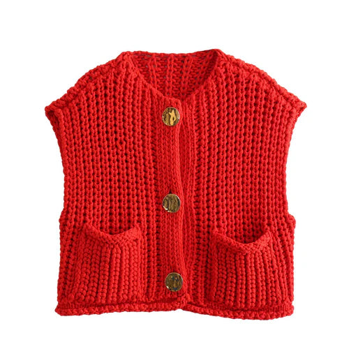 Crop Sweater Women Vest Solid Loose Casual - S / Red / CHINA - Other