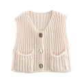 Crop Sweater Women Vest Solid Loose Casual - S / WHITE / CHINA - Other